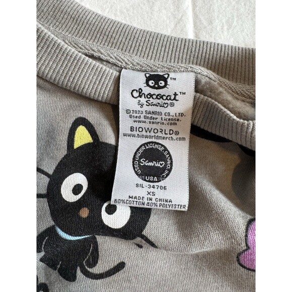 Sanrio Chococat Gray Sweatshirt XS Bioworld‎ Kawaii Hearts Cat Pullover HTF - Picture 7 of 8